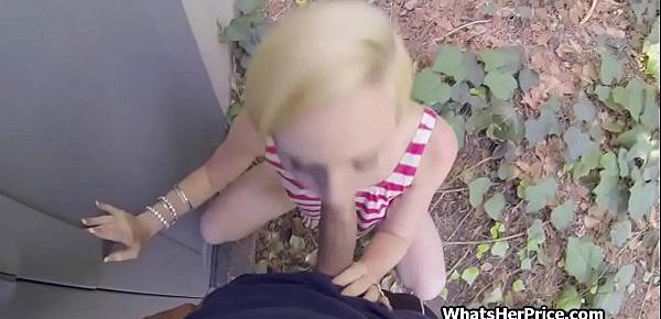  Drilling cute blonde outdoors for quick money